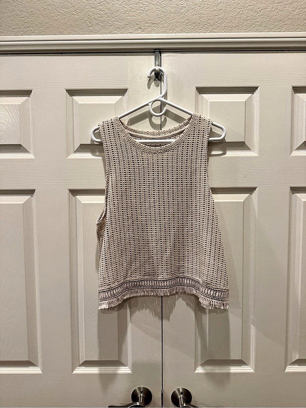 Sleeveless Open Knit Sweater in Beige Like New
